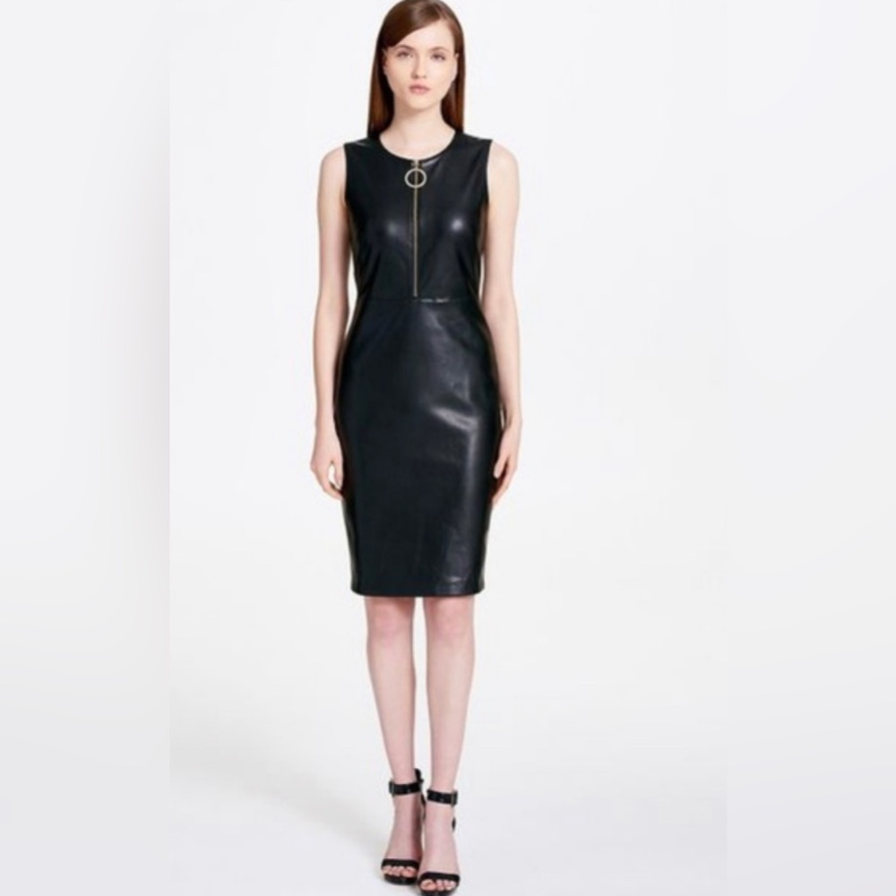Calvin Klein black zip front faux leather dress